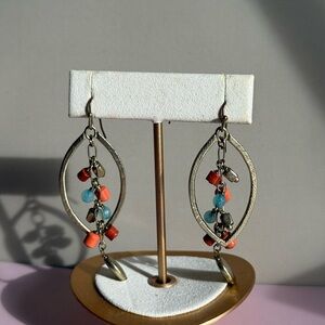 Lucky Brand Boho Charm Drop Earrings Beaded, Elegant  Coral Dangle Earrings
